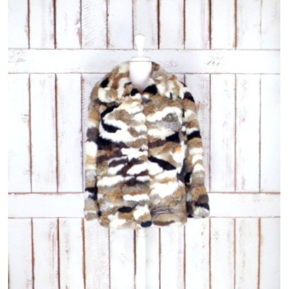 70s vintage patchwork rabbit fur jacket brown ivory black rabbit fur coat - Picture 1 of 5